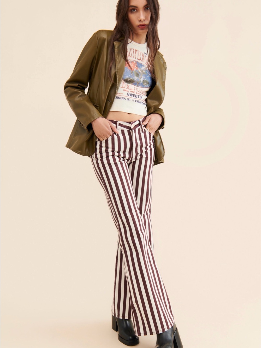 Wrangler "The Wanderer" High-Rise Striped Flare Jeans - Picture 1 of 16